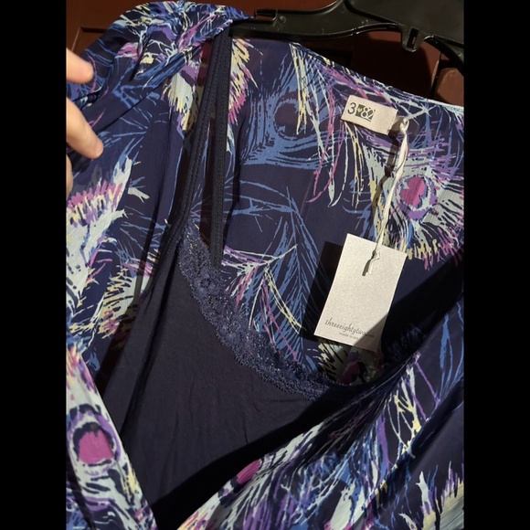 Three Eighty Two V-Neck Flowy Peacock Feather Print Mini Dress Size L - NWT - Picture 6 of 16